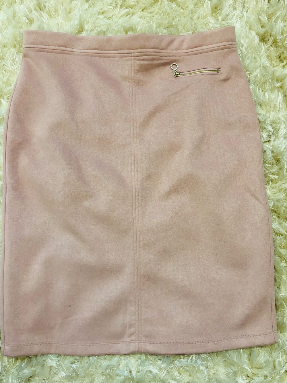 Pink Faux Suede midi Pencil Skirt